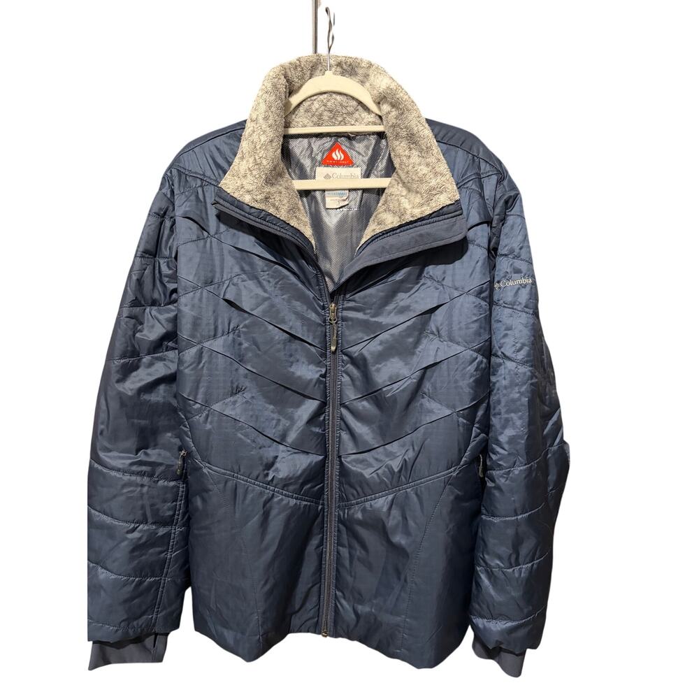 Columbia Omni Heat Jacket Women 3X Navy Quilted Puffer Interchange Fleece Collar